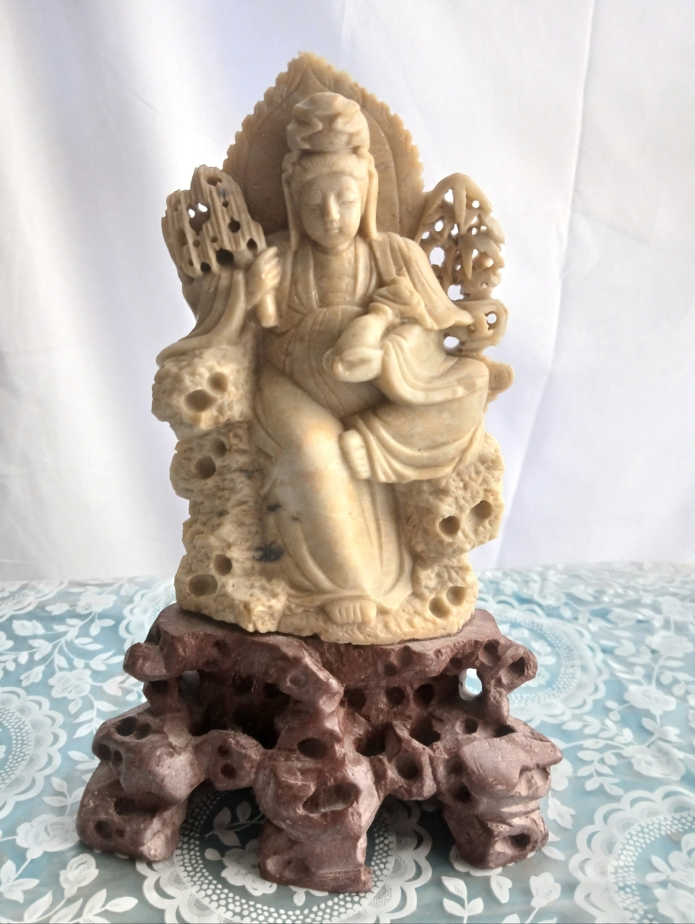 Rare Antique. Hand Carved Chinese Soapstone Chinese Goddess Quan Yi
